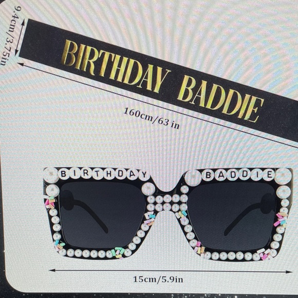Birthday Baddie Sunglasses and Sash Set NWT - Picture 2 of 2